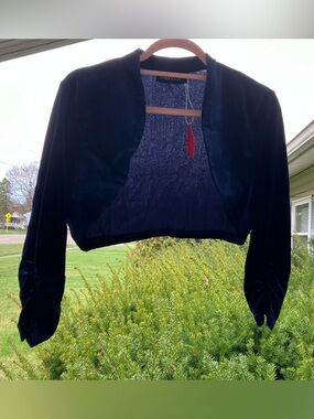 Velvet Cropped Bolero Shrug - Deep Navy